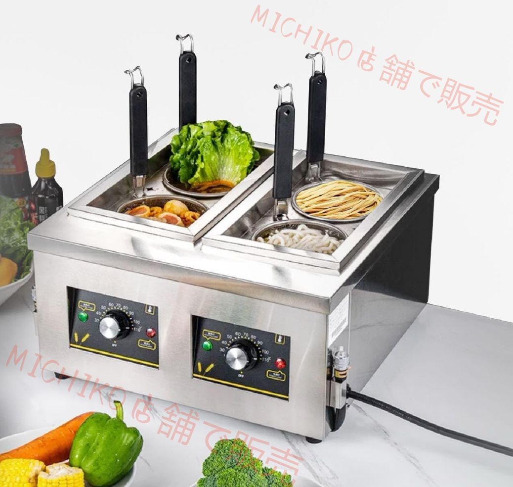 電気式ゆで麺器 業務用 麺茹で器 ステンレス製 大容量 保温機能あり ラーメン釜 ゆで麺機 卓上タイプ 30℃~110℃調節 1700Ｗ 速度加熱 省エネ テボ2個付き 業務用 家庭用 煮物 うどん そば ラーメン 飲食店 多用途