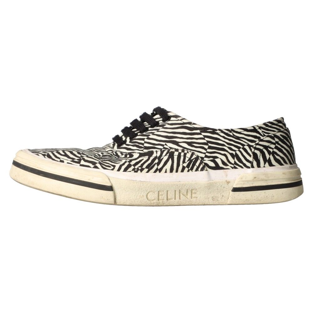 CELINE セリーヌ エリオット レースアップローカットスニーカー ゼブラ柄 ホワイト/ブラック CELINE (セリーヌ) エリオット レースアップローカットスニーカー