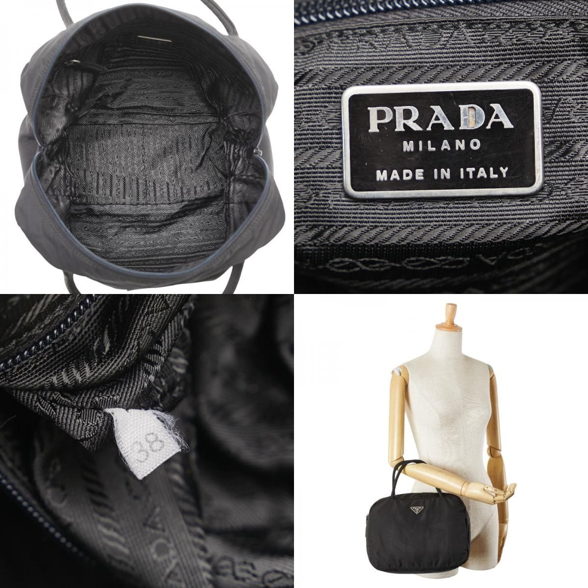 プラダ 三角ロゴプレート ミニハンドバッグ ブラック ナイロン
