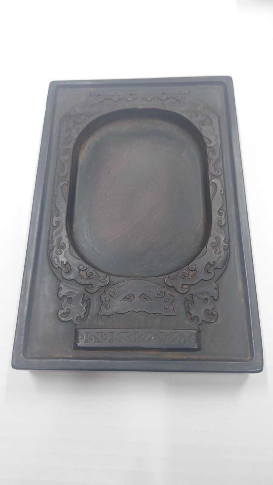 清・老坑端石硯、獸紋 瓶形端溪硯台、姚孟起銘 極細