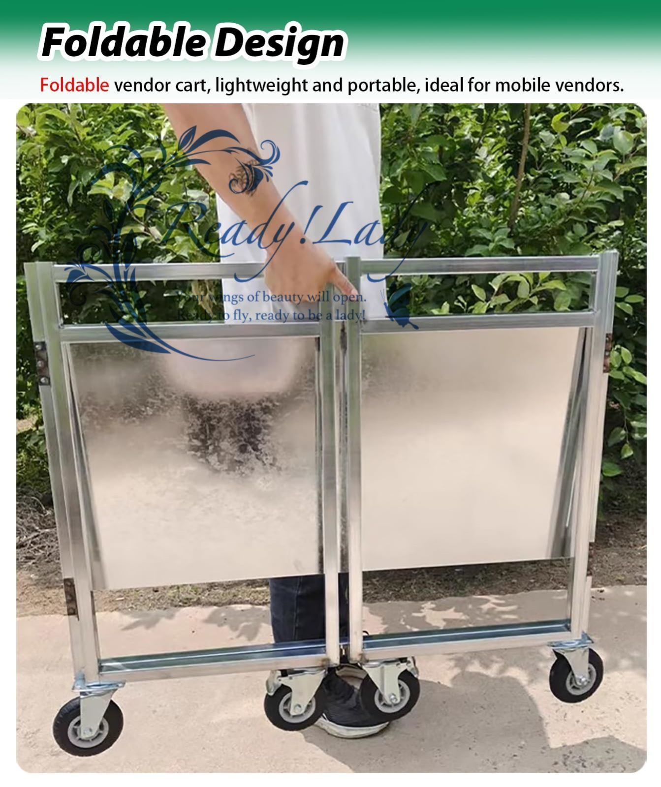 送料無料! 屋台 食品 ホットドッグを販売する車輪付きスチール製ベンダーカート 2段カウンター式ベンダー用スナックブーススタンド ポータブルワゴントレーラーベンダー用キャンディーカート Blue Length 100cm 厳選商品を皆様に。
