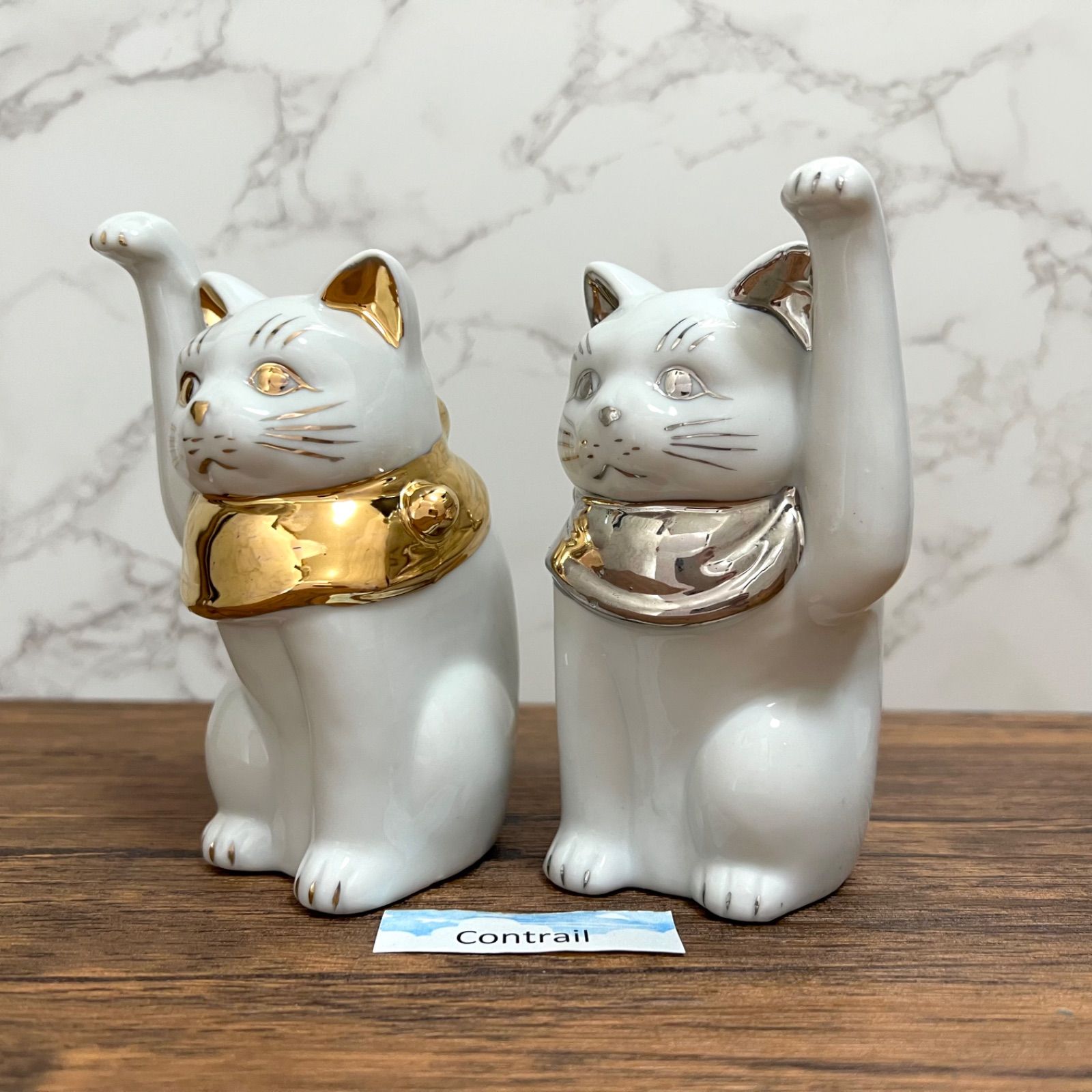 瀬戸焼】招き猫 江戸猫 金 プラチナ 左右 セット 13cm 縁起物