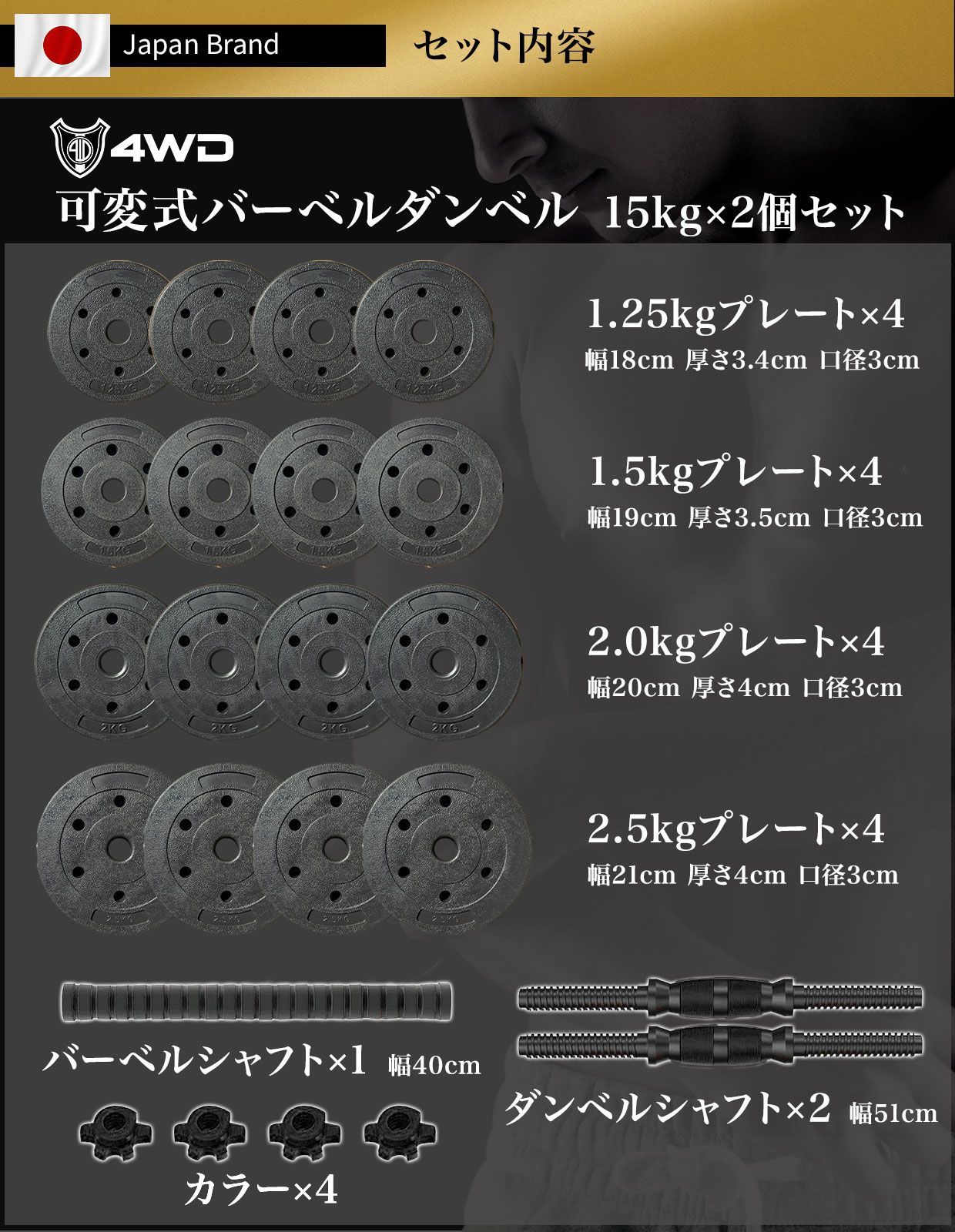 可変式30kg ダンベルセット ファイティングロードダンベルセット 30KG