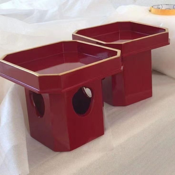 最新アイテムを多数掲載! 仏教美術 木製 朱塗り 三宝 2個セット 幅さ24cm 仏具 【卸し売り】