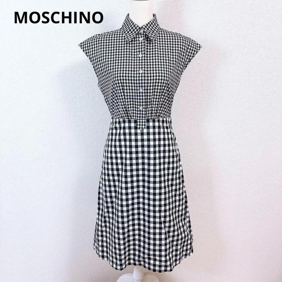モスキーノ ギンガムチェック フ ノースリーブシャツワンピース