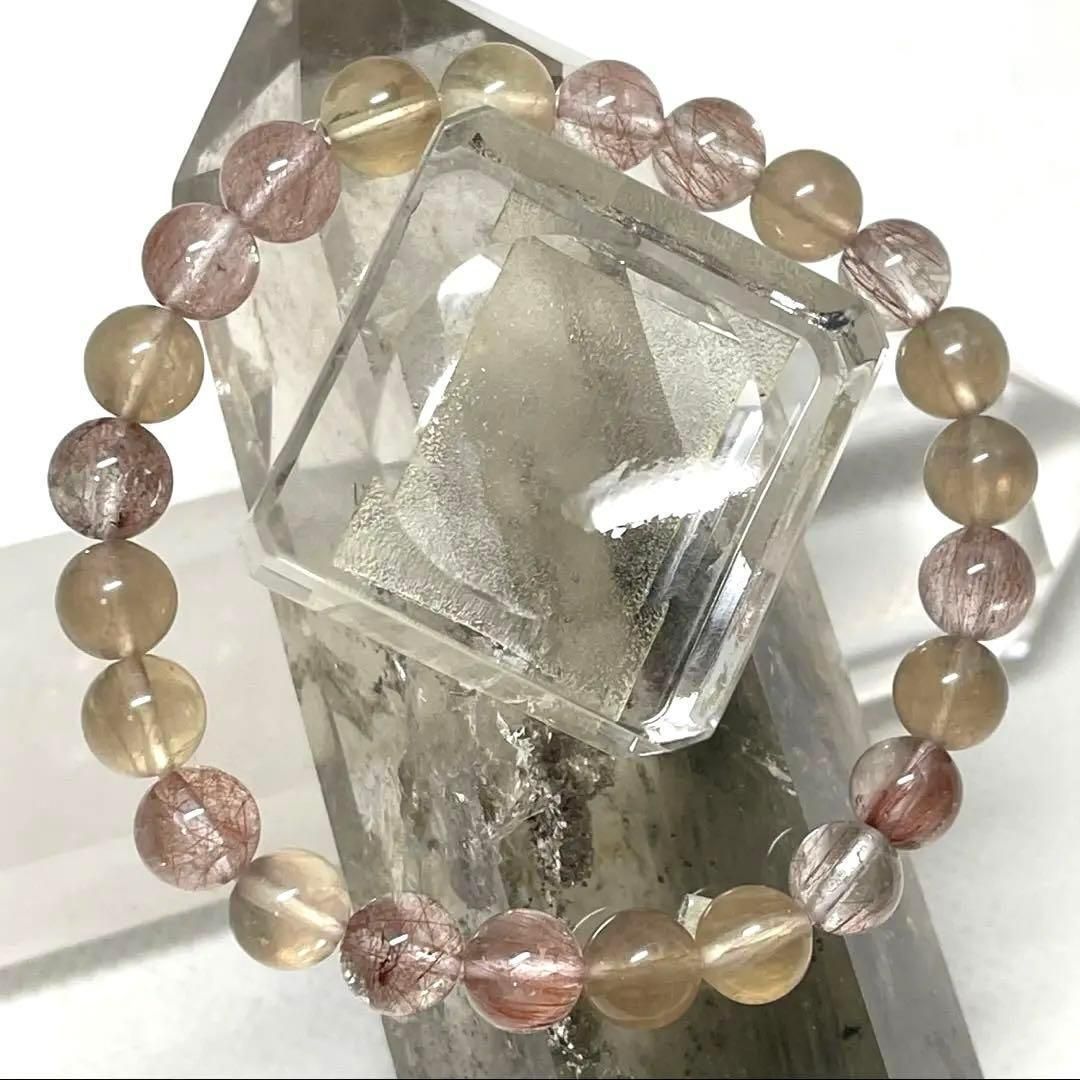 レッドルチル　パワーストーンブレスレット　内径約15cm フローライト レッドルチル パワーストーンブレスレット 内径約