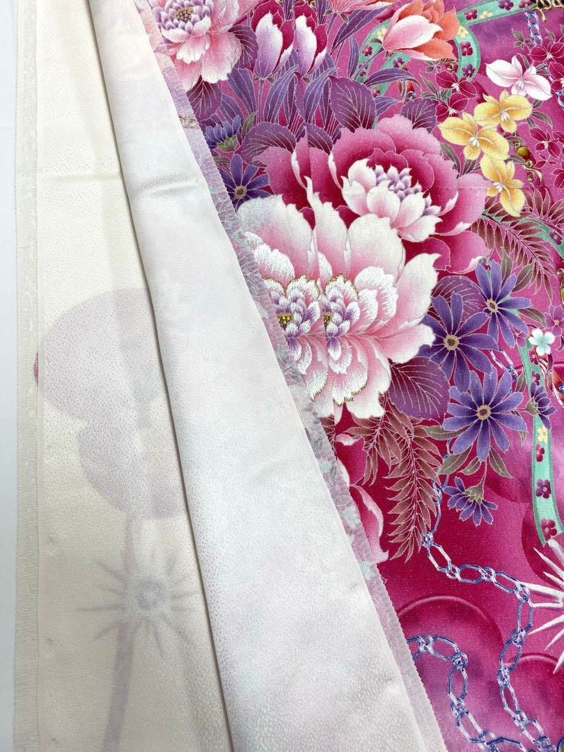 ブランド振袖 仮絵羽 Angel Heart 銀通し 正絹 未仕立て品 八掛付き