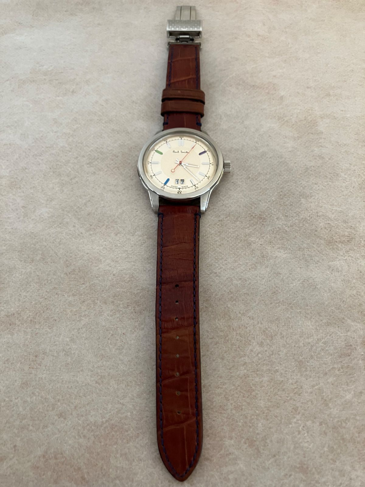 値下げ 稼働☆ポールスミス シャンパン文字盤 メンズ QZ 腕時計 革  