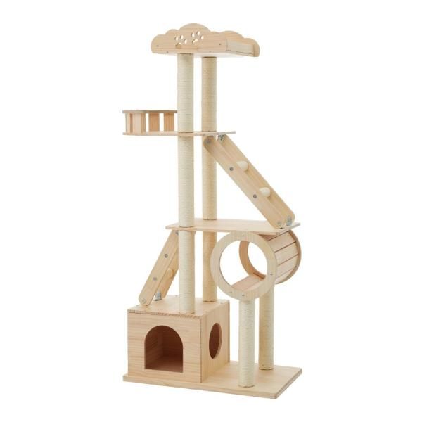 情報が満載。 キャットタワー 木製 ねこタワー 天然木 高さ153cm 多頭飼い 爪とぎ おしゃれ 大型猫 据え置き 木登りタワー 猫ハウス 爪とぎ キャットステップ 支柱 爆買