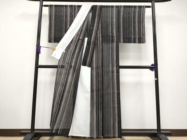 平和屋着物□極上 夏物 絹芭蕉 枝葉文 黒地 逸品 CYAA2860s5