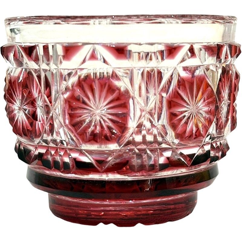 尚古集成館監修　薩摩ガラス工芸　島津　復元　薩摩切子 色被せガラス　切子脚付杯　【酒器】 薩摩ガラス工芸品 切子猪口 尚古集成館監修 復元 島津薩摩切子