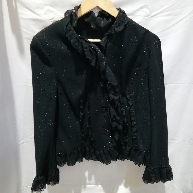 ①【上品】伊太利屋 ジャケット ラメ 羽織 トップス 黒 ブラック 