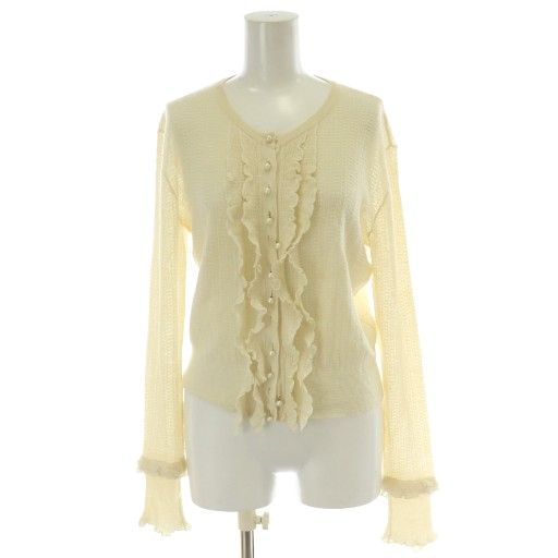 ルイヴィトン LOUIS VUITTON カーディガン アウター 長袖 フリル カシミヤ シルク混 パール S 黄 イエロー