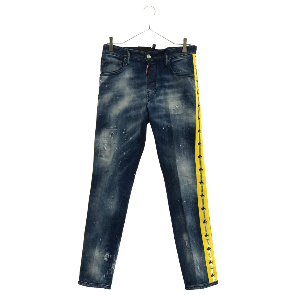 DSQUARED2 (ディースクエアード) 21SS Skater Jean サイドラインダメージスキニーロングデニムパンツ インディゴ  S74LB0845 - メルカリ