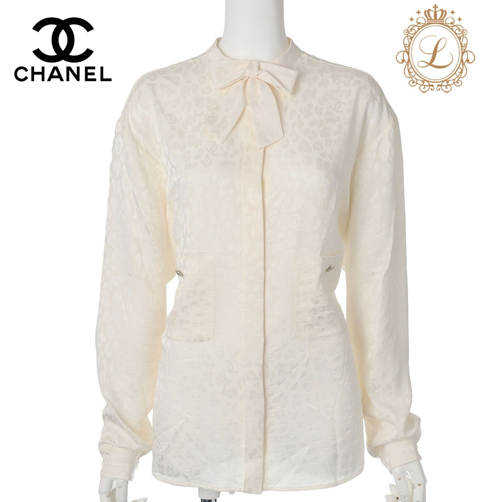 返品可】CHANEL シャネル ココマーク レオパード リボン ブラウス 長袖 