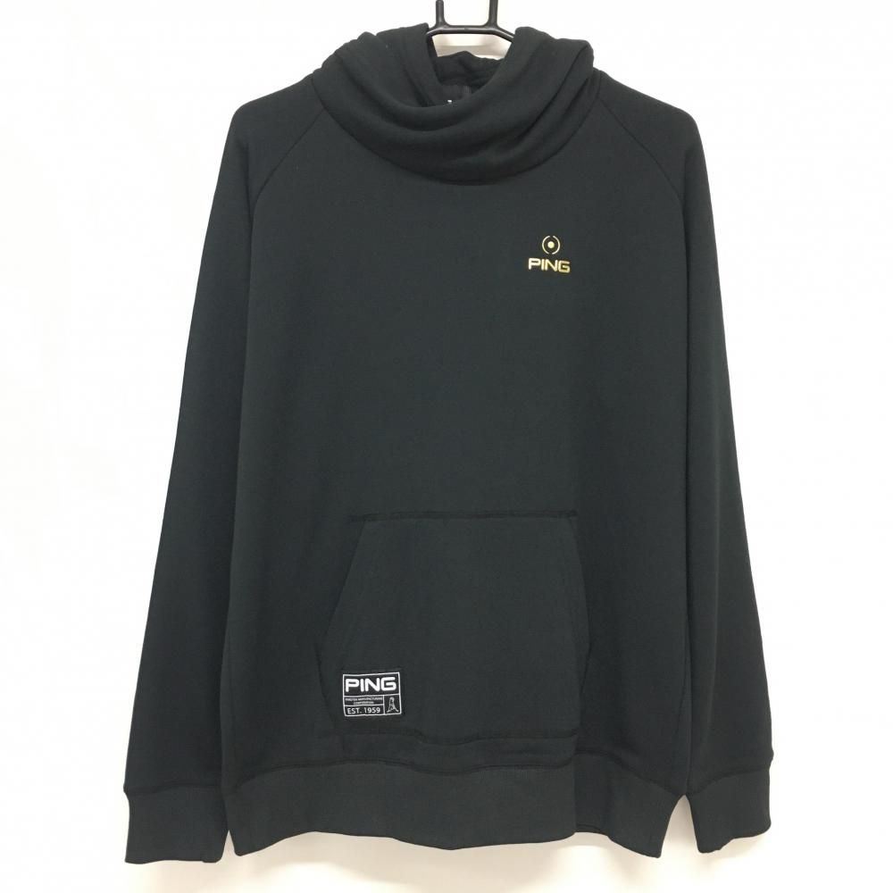 PING - 【超美品】ピン パーカー 黒×ゴールド 胸ロゴ 腹部ポケット レディース LL ゴルフウェア 2023年モデル PING ゴルフ 【超美品】ピン パーカー 黒×ゴールド 胸ロゴ 腹部ポケット