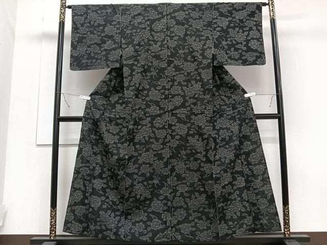 平和屋着物▽上質な紬 単衣 草花文 正絹 逸品 未使用 CAAT6576xi
