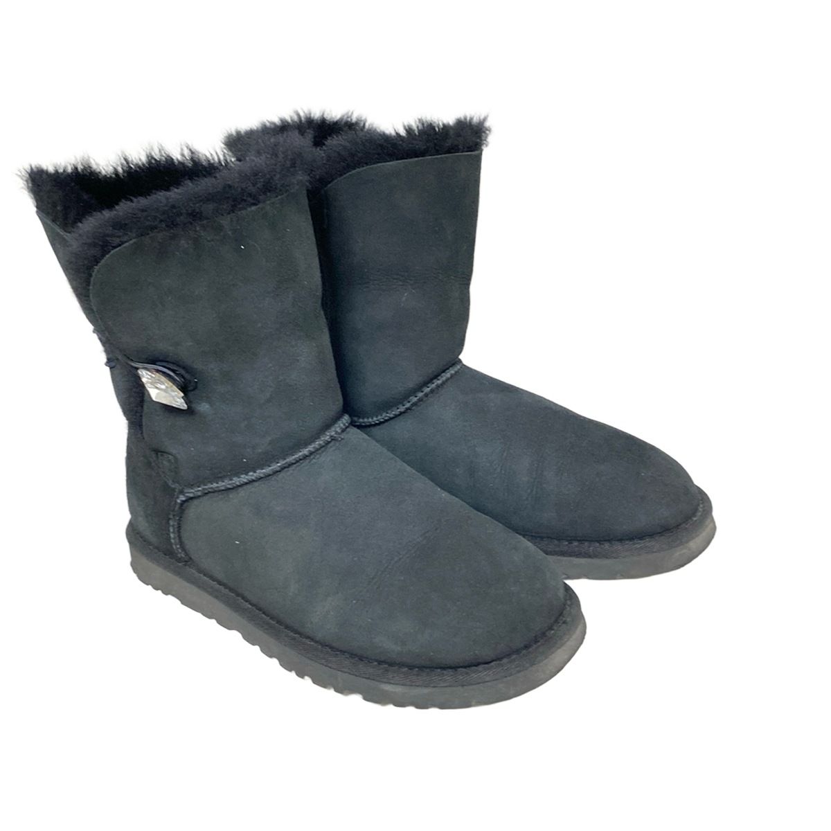 UGG アグ ショートブーツ 22 レディース ベイリーボタンブリング 3349 黒 スワロフスキークリスタル ムートン KIN-KAAI_COM