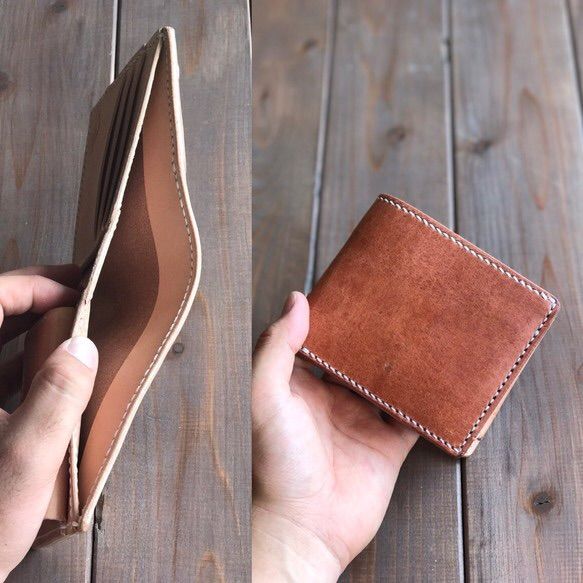 手縫いで作るハーマンオークレザーを使った二つ折り財布 本革 - メルカリ 