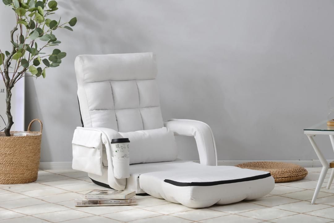 座椅子リクライニング14段ギア リクライニングチェアーコンパクト【ホワイト】 座椅子リクライニング14段ギア リクライニングチェアーコンパクト