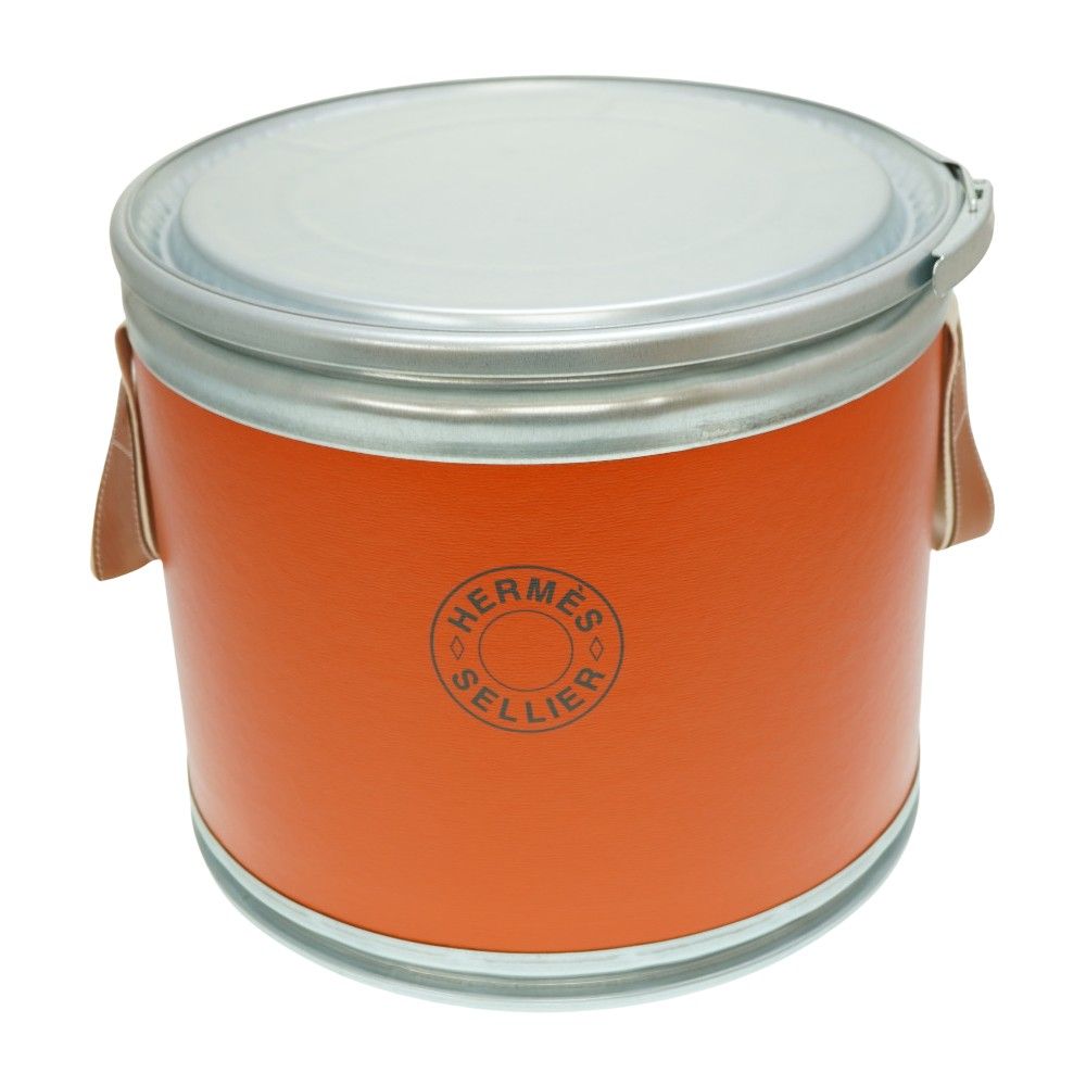 新品同様 エルメス サドルボックス 馬具入れ 缶 ハンドバッグ オレンジ