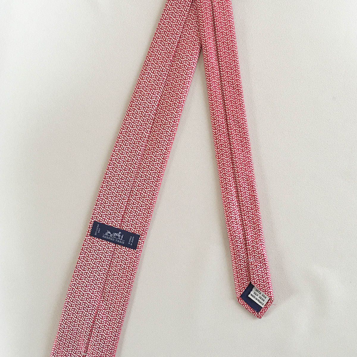 美品 エルメス HERMES ネクタイ シルク100% フランス製 レッド 254-475