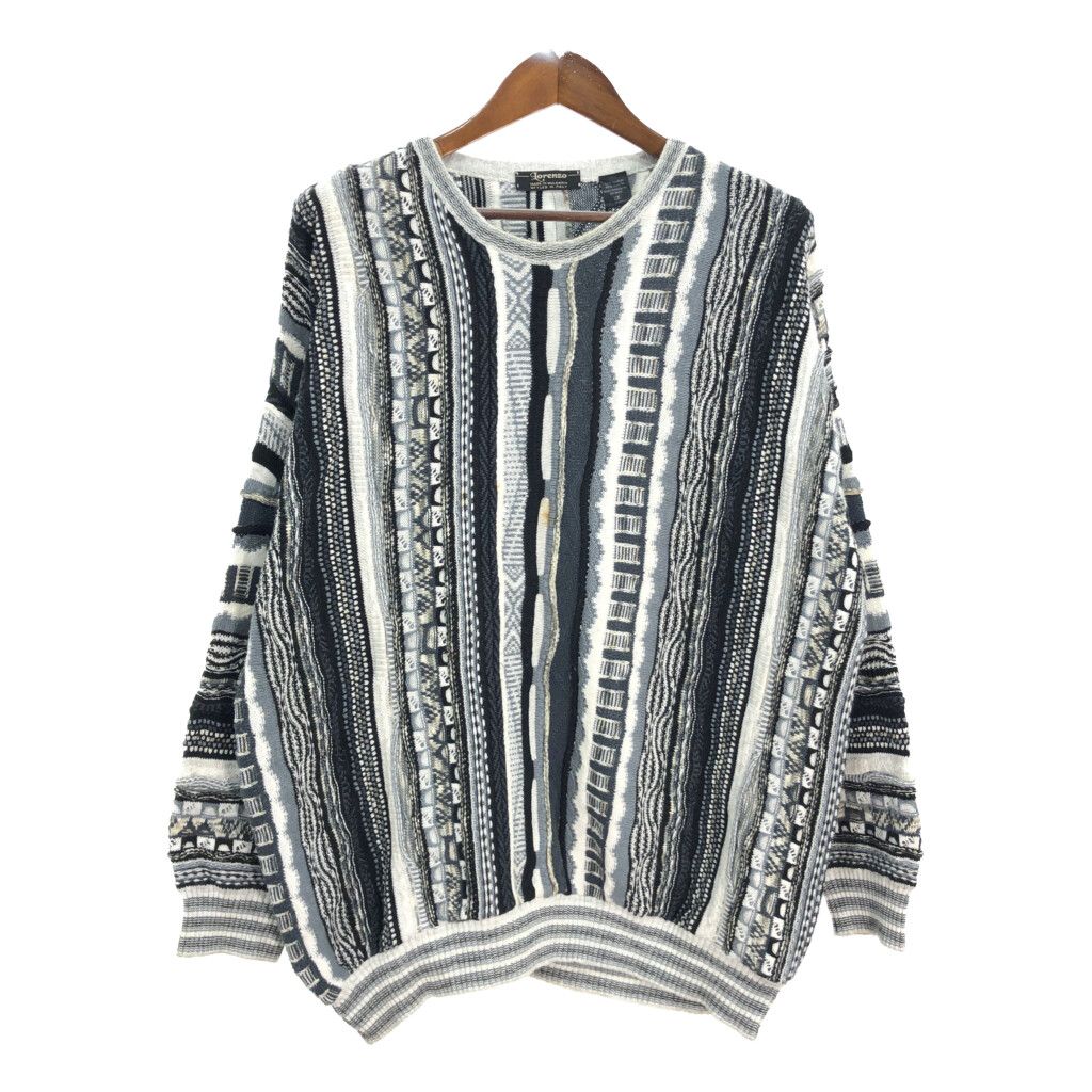 メンズ　総柄　ニット　セーター　3L BONITA 3Dニット セーター 大きいサイズ 総柄 ブルー(メンズ XXL) 古着