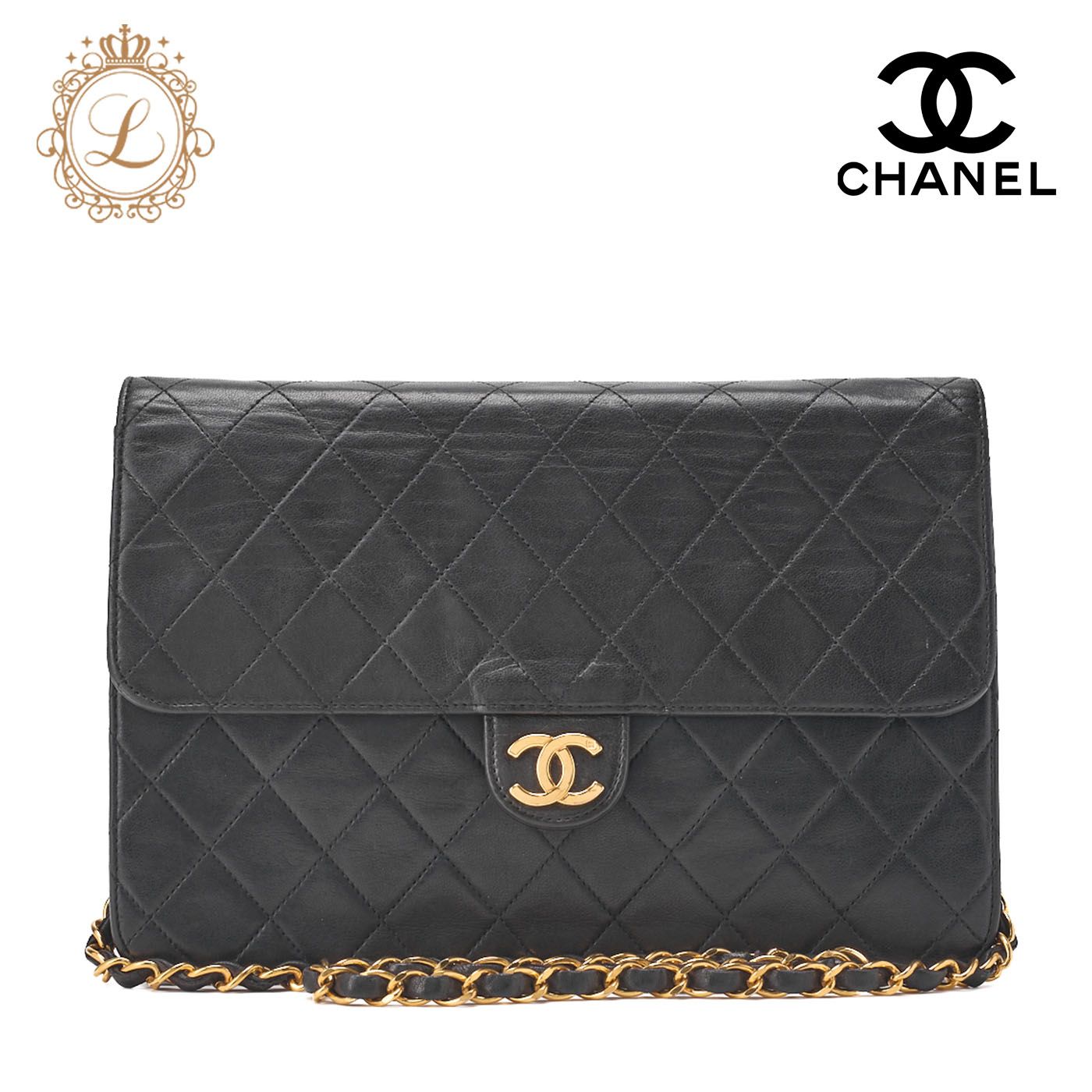 CHANEL シャネル マトラッセ プッシュロック チェーンショルダー ラムスキン 黒 ゴールド金具 レディース バッグ ショルダーバッグ レディース 送料無料