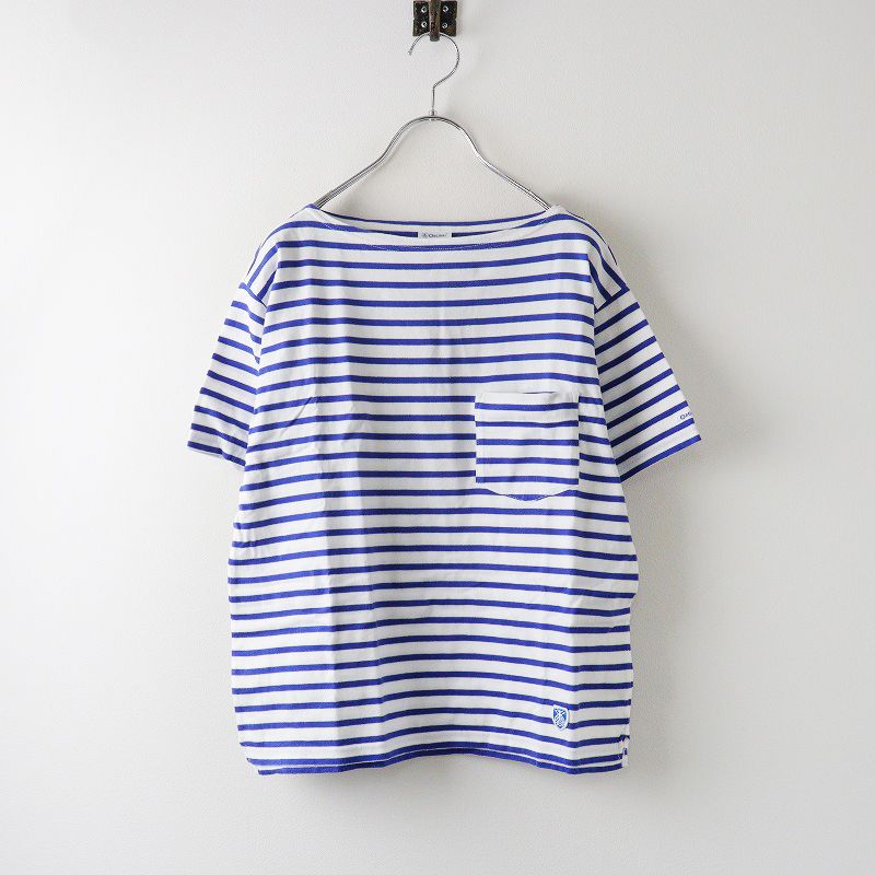 オーシバル ORCIVAL コットンボーダーボートネックポケットTシャツ 0/ホワイト×ブルー 半袖 カットソー オーチバル【2400014259735】