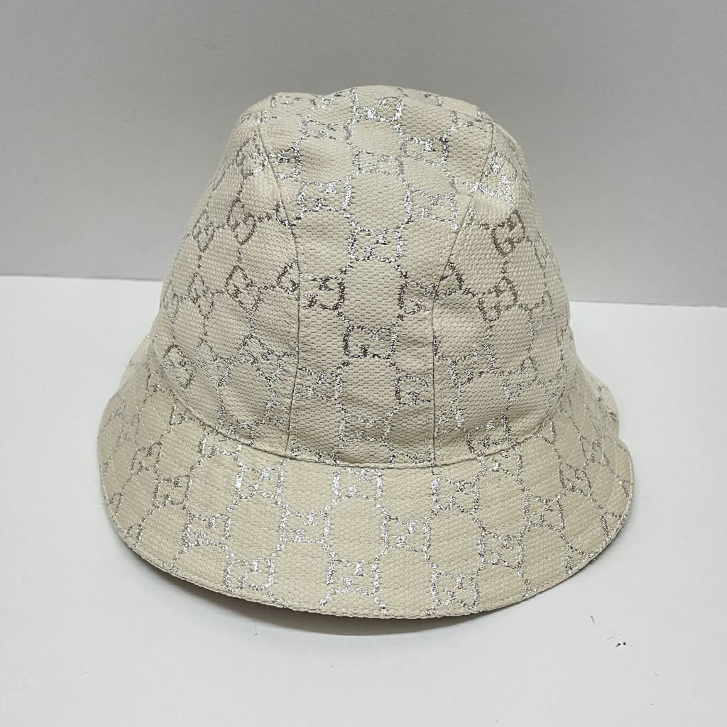 01w-5358 グッチ GUCCI GGラメ バケットハット 保存袋あり ベージュ サイズM イタリア製 レディース 帽子 ハット ウール 631951 品