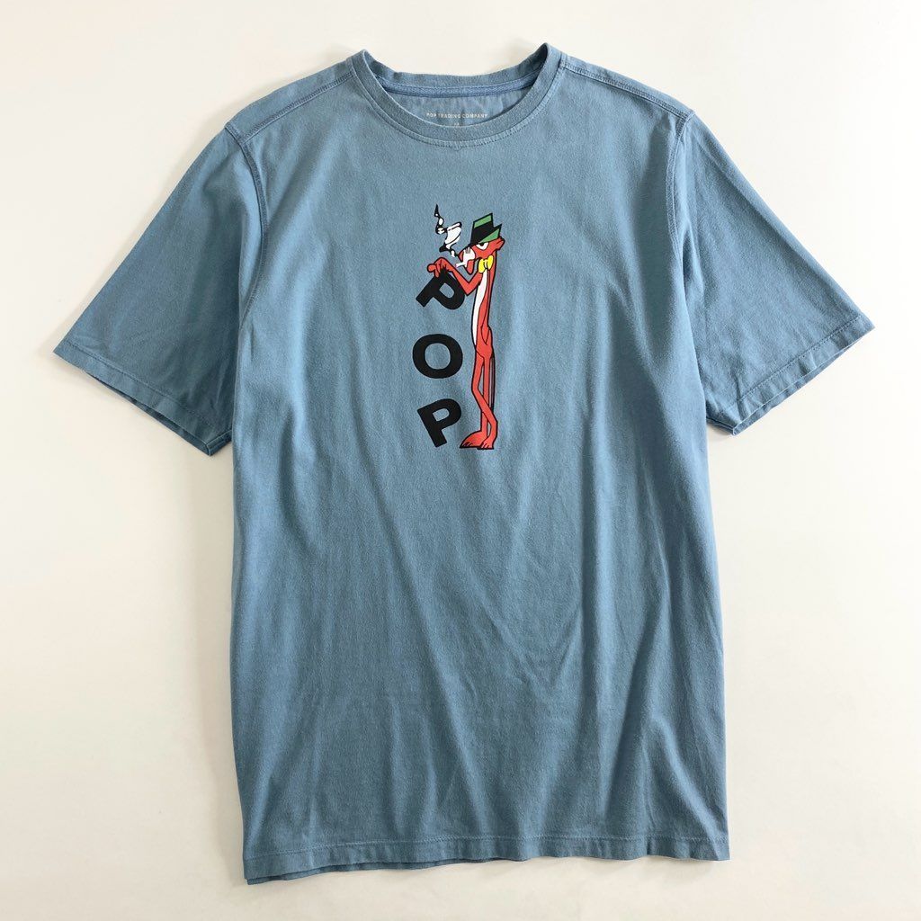 59g3 POP TRADING COMPAN ポップトレーディングカンパニー Tシャツ 半袖カットソー ショートスリーブ クルーネック プリント クールキャット Mサイズ ブルー コットン メンズ