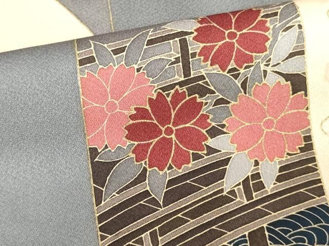 平和屋着物□訪問着 駒刺繍 短冊風景花文 暈し染め 金彩 正絹