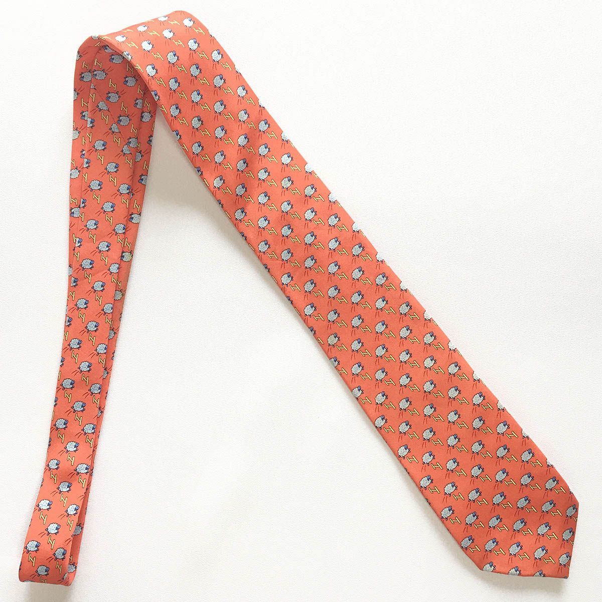 美品 エルメス HERMES ネクタイ シルク100% フランス製 オレンジ系 美品・箱付き】HERMES ネクタイ オレンジ系 シルク 高級感