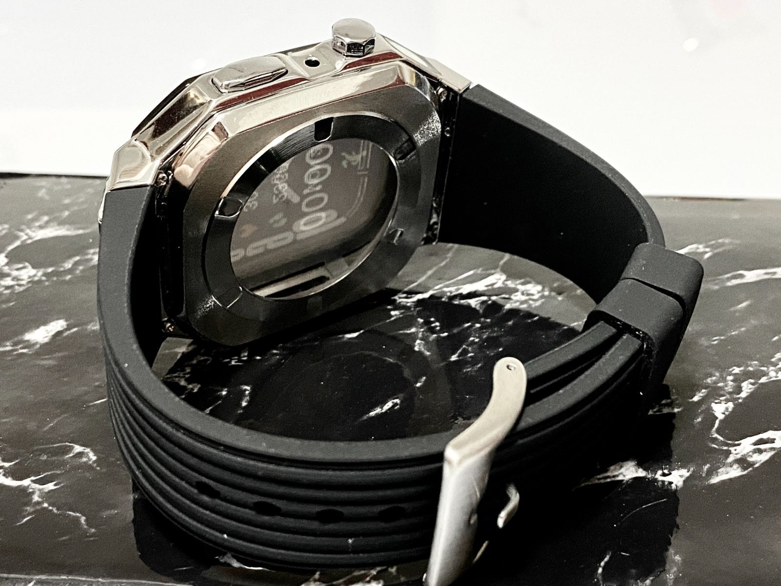 特価定番Apple Watch メタル　銀黒　ラバーバンド　ケース　アップルウォッチ 時計