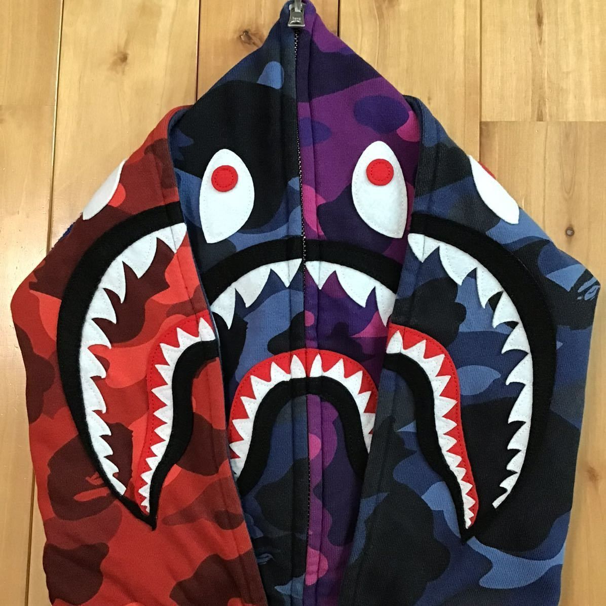 ★2XL★ Crazy camo ダブル シャーク パーカー double shark full zip hoodie a bathing ape BAPE エイプ ベイプ 迷彩 XXL