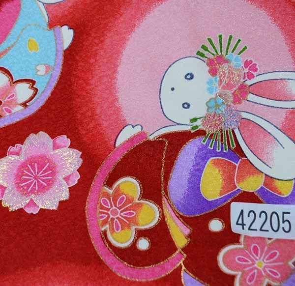 お宮参り産着 合繊 のしめ 女児 着物 うさぎ ピンク 金刺繍 NO42165