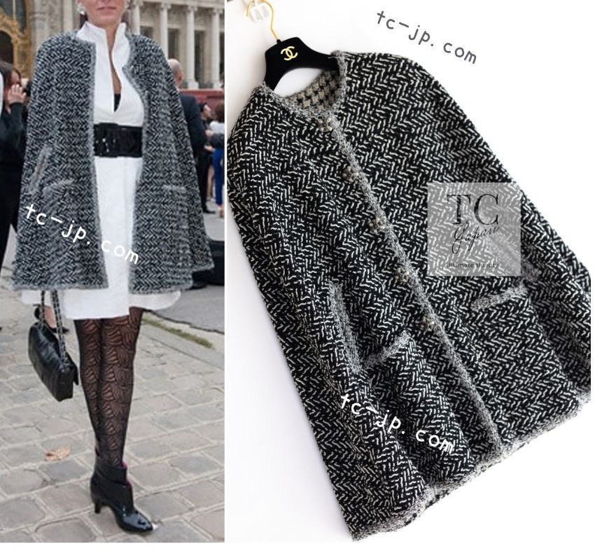 シャネル コート ポンチョ CHANEL ブラック グレー アイボリー シャネル コート ポンチョ CHANEL ブラック グレー アイボリー