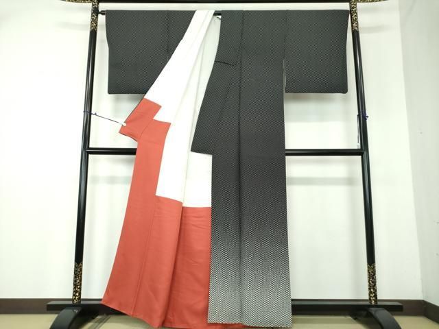 平和屋着物○極上 銀座もとじ 訪問着 紀裳苑 黒白水玉 黒地 反端・た