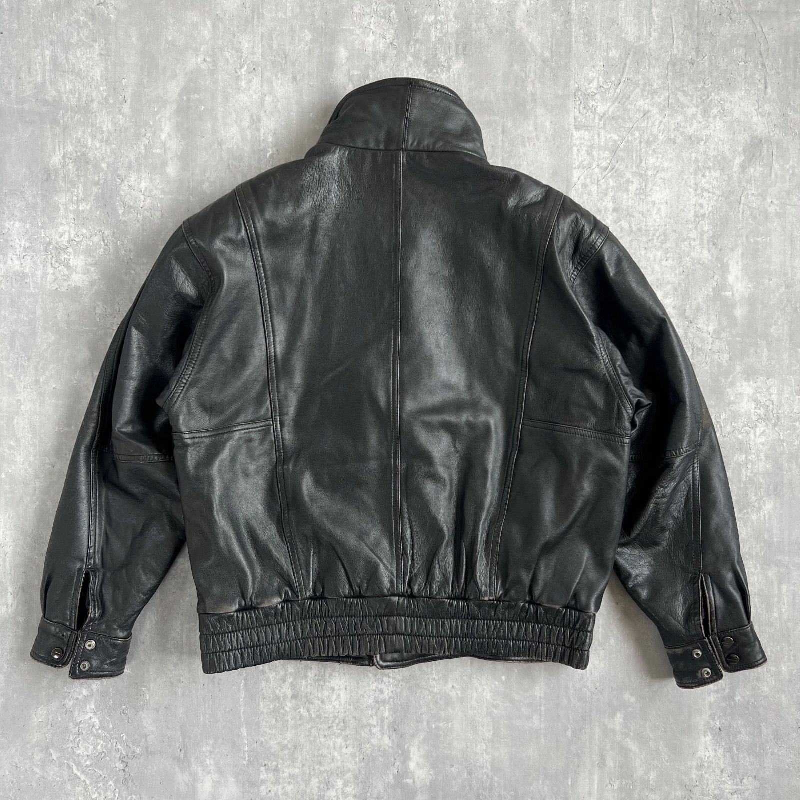 80s VINTAGE 羊革 スタンドカラー ダブルライダースジャケット Mサイズ
