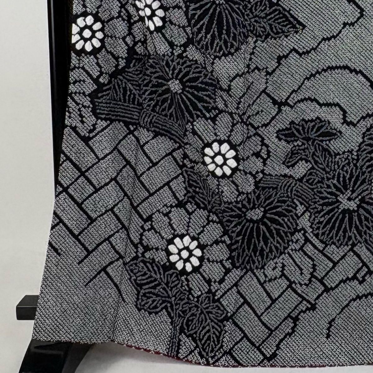 振袖 身丈167cm 裄丈67.5cm L 袷 菊 檜垣 総絞り 黒 正絹 名品