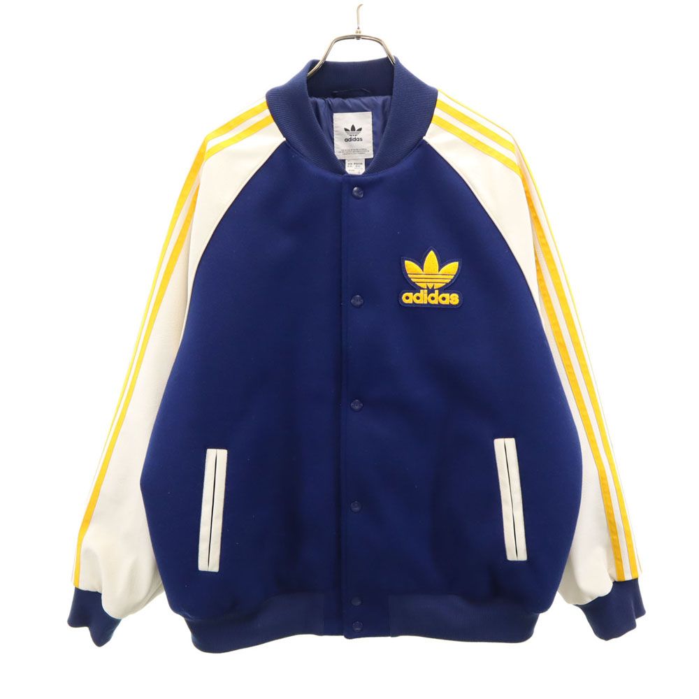 adidas アディダス トレフォイルロゴ ボンバー ジャケット 2XL ネイビー×イエロー 3ライン メンズ 古着