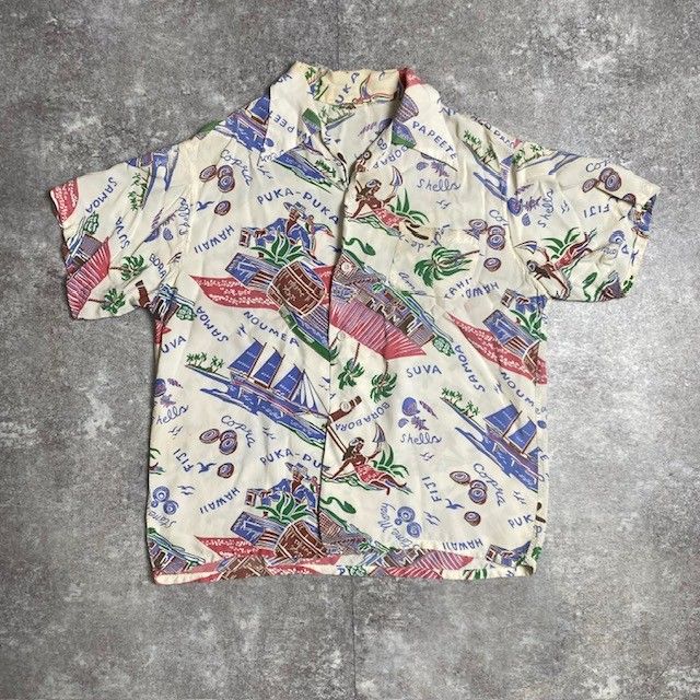 40's MADE IN CALIFORNIA  ジョン・メイグス ハワイアンシャツ アロハ リペア 231U