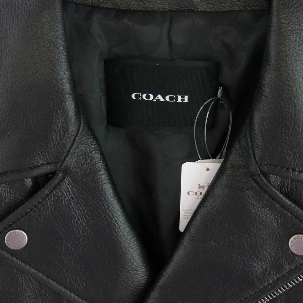 COACH メンズ ブラック カウレザー ダブル ライダースジャケット MOTO COACH メンズ ブラック カウレザー ダブル ライダースジャケット MOTO