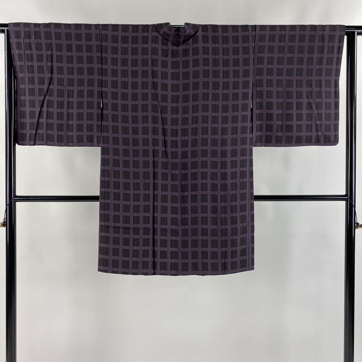 羽織 身丈98.5cm 裄丈63.5cm S 和装コート 格子 紫 正絹
