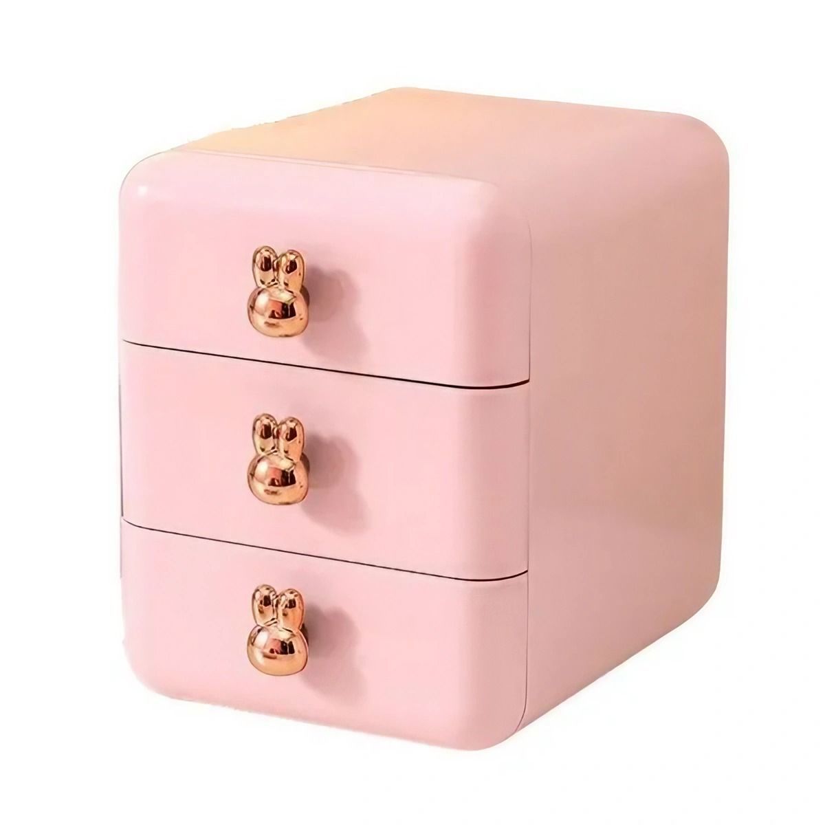 収納ケース 小物入れ 引き出し ウサギ型のつまみ シンプル (ピンク×3段タイプ)