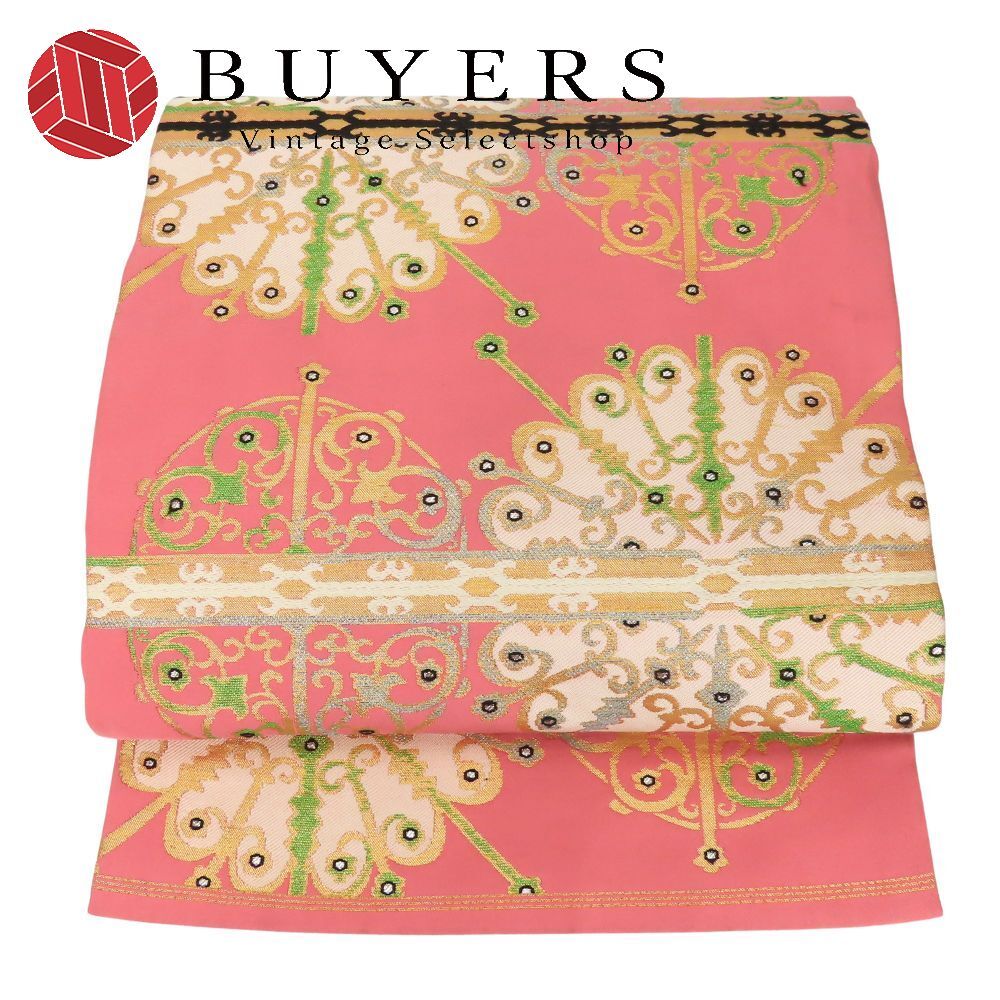 名古屋帯 九寸 正絹 金銀糸除く ピンク ゴールド マルチカラー 名古屋仕立て お洒落 川島織物 和装 呉服 和服 きもの レディース 女性