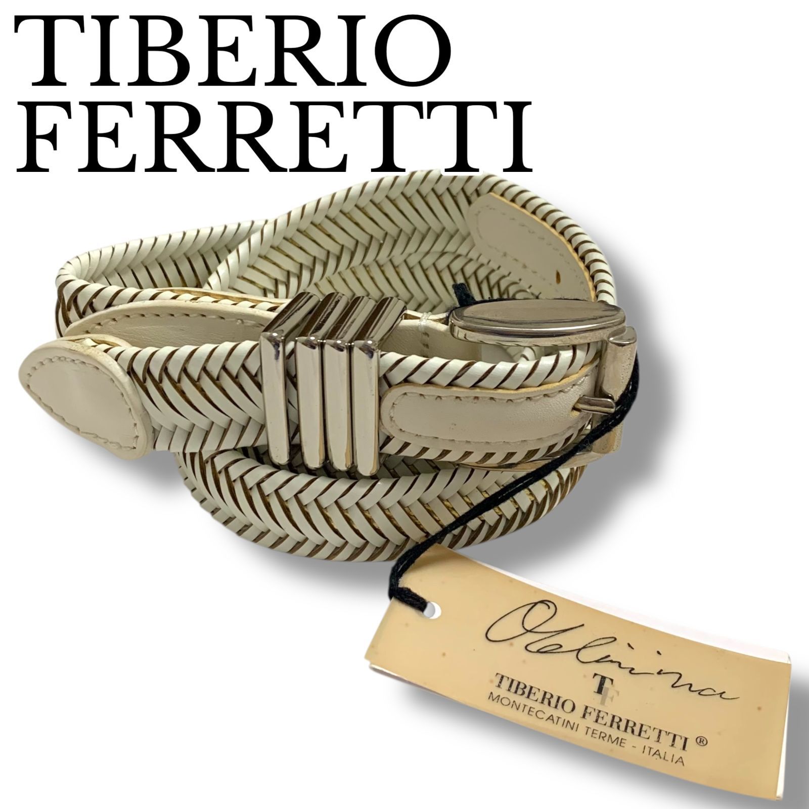 TIBERIO FERRETTI ティベリオ･フェレッティ ホワイト メッシュベルト サイズ85 イタリア製 メンズカジュアル 000946H