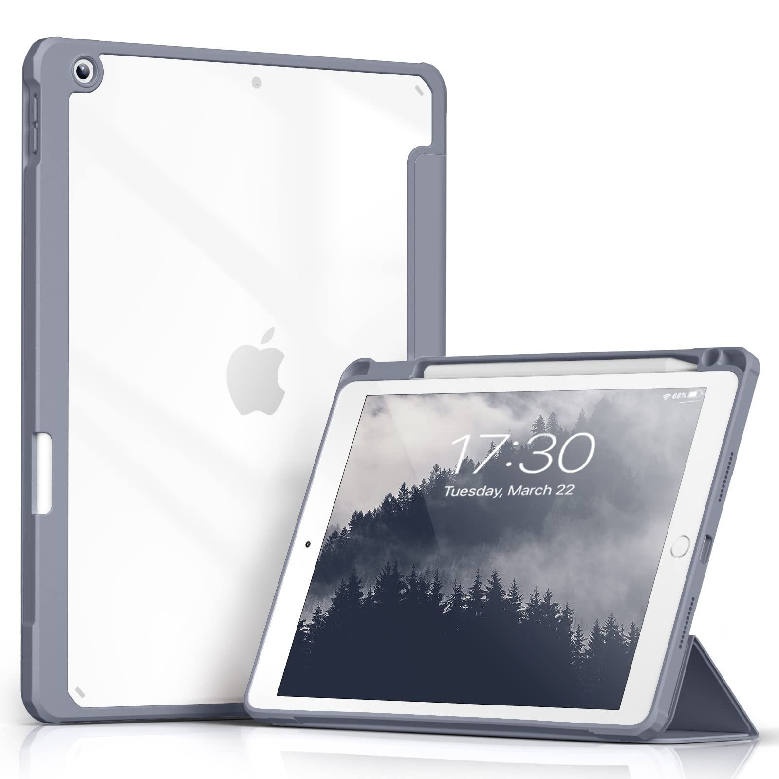 【在庫処分】Aoub iPad 9世代 ケース 10.2 インチ iPad ケース 第9/8 /7世代 2021 2020 2019 透明バックカバー ペン収納 三つ折スタンド オートスリープ機能 軽量 薄型 傷つけ防止 PU合成レザー TPU (モデ