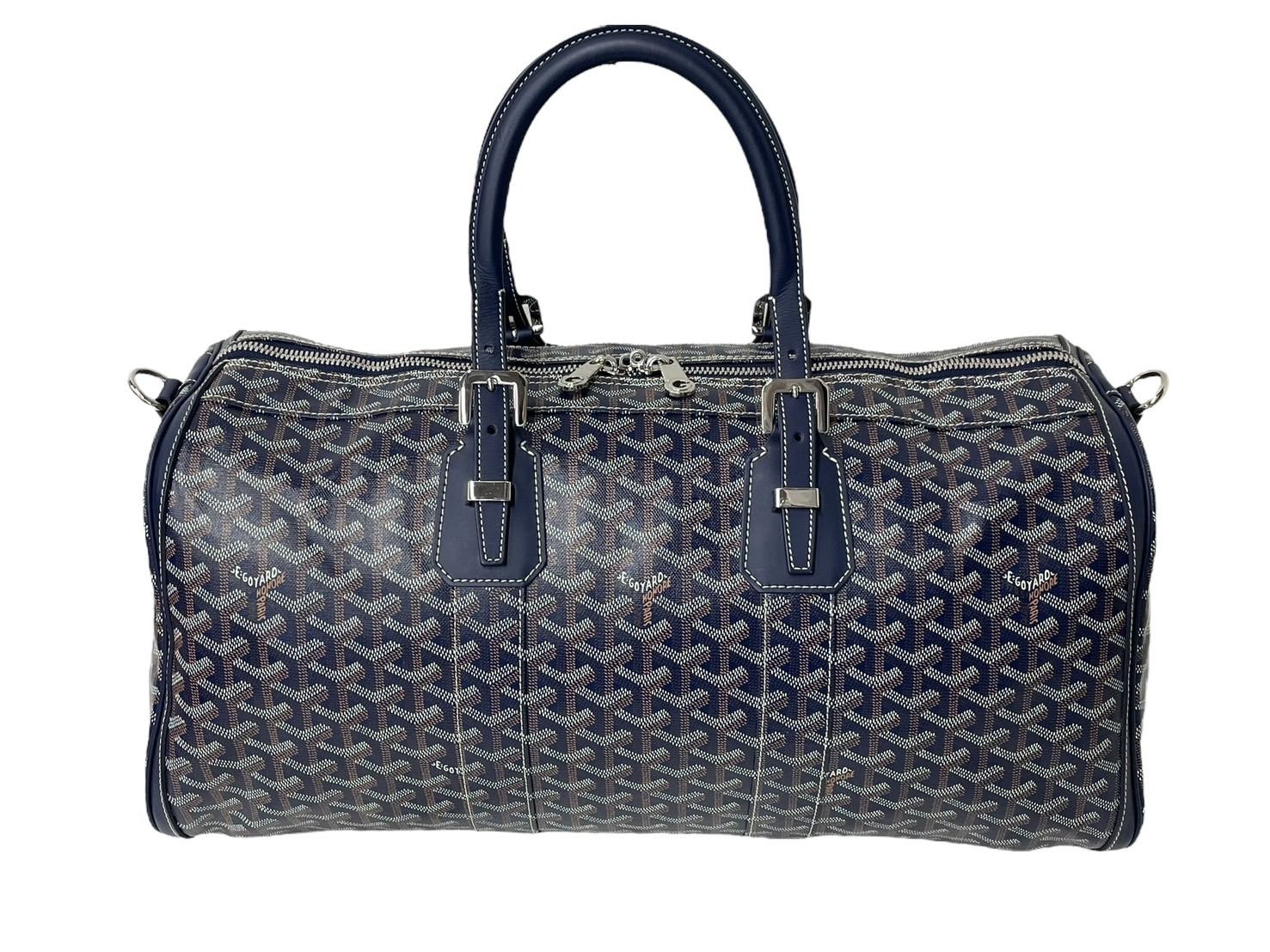 GOYARD ゴヤール ワンショルダーバッグ グレナディン ヘリンボーン レザー PVC ネイビー シルバー金具 美品 中古 青く