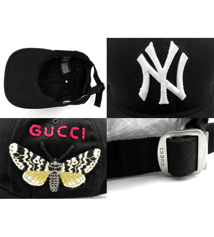 GUCCI ブラック ベースボールキャップ NYロゴ 中古・古着通販】GUCCI (グッチ) NEW YORK YANKEES